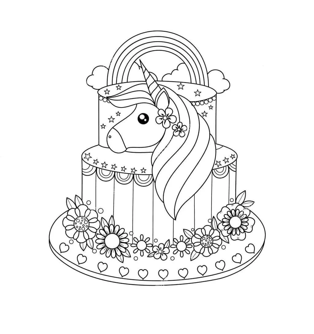 Unicorn Cake Coloring Pages 9